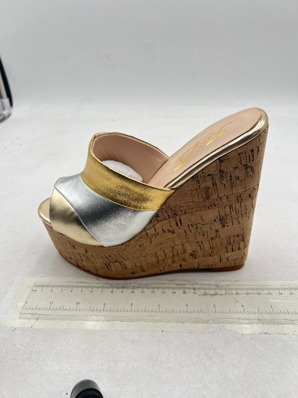 FOWT Gold High Wedges Heel Slide Sandals Woman,Open Toe Platform Slippers